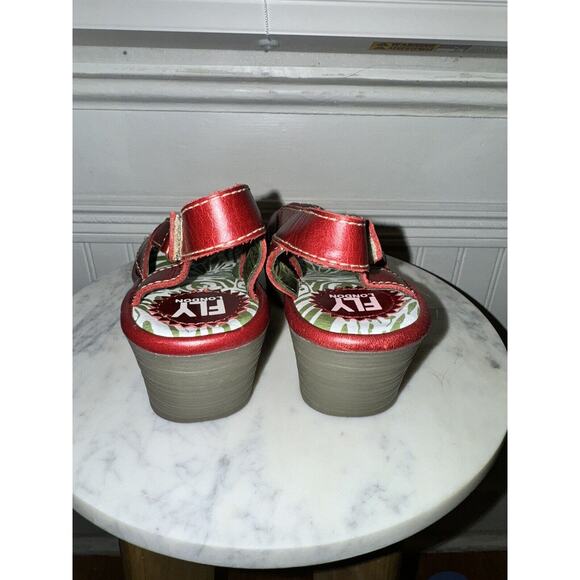 FLY LONDON Red Leather Wedge 2.5" Heel Sandal Strappy Slingback Size 37 US 6.5-7 - Picture 4 of 7